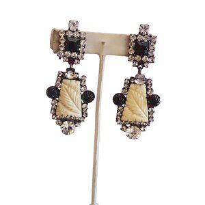 Vintage Signed Moans Couture Fabulous Glass Clip Earrings (A2577)